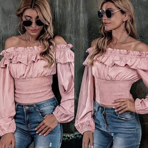 delilah wear Tops - Blush pink off shoulder blouse top